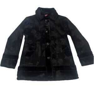 Women’s Vintage Style Medium Black Coat W Leaves Print A Faux Fur Boho Fall